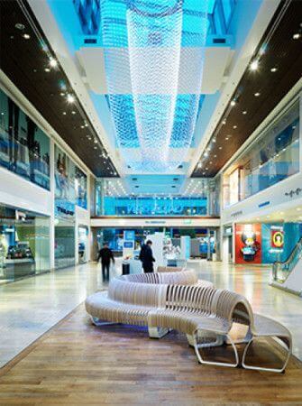 Wooden bench in mall finished with Rubio Monocoat.