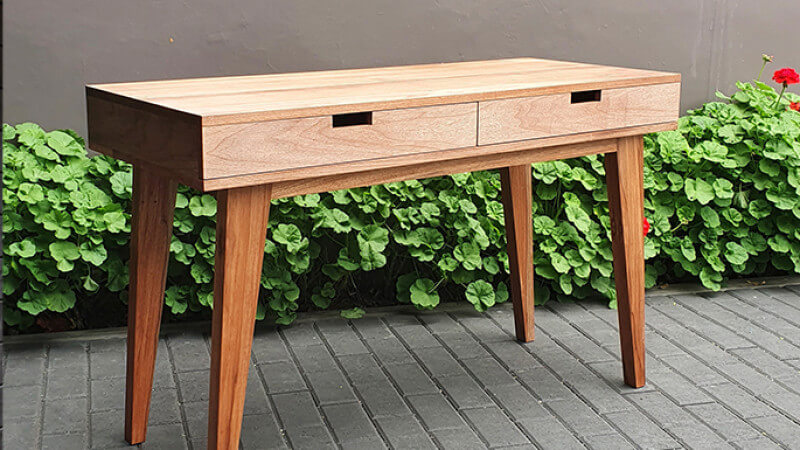 Wooden desk finished with Rubio Monocoat Hybrid Wood Protector.
