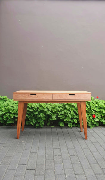 Wide view of unique wood desk finished with Rubio Monocoat.