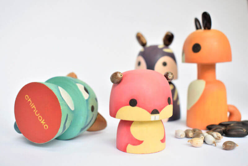 Set of tiny wooden animal sculptures