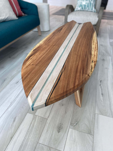 Wood coffee table made from monkeypod and teak finished with Rubio Monocoat hardwax oils.