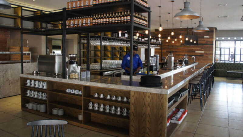 A bar in a Brazilian restaurant with Rubio Monocoat hardwax oil wood finish on it.