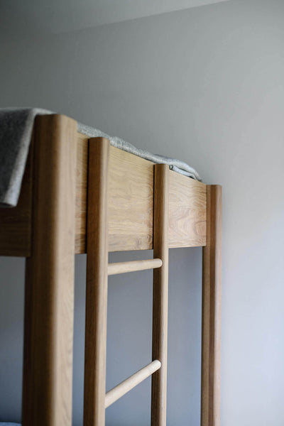 White oak bunk bed ladder finished with a hardwax oil wood finish.