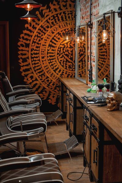 Warm and cozy industrial interior design at a barbershop.