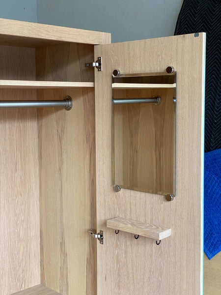 Interior of white oak cabinet finished with hardwax oil.