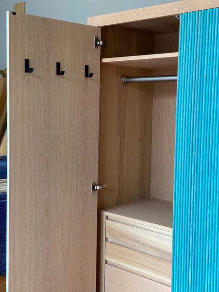 Interior of white oak entry cabinet finished with Rubio Monocoat hardwax oil.