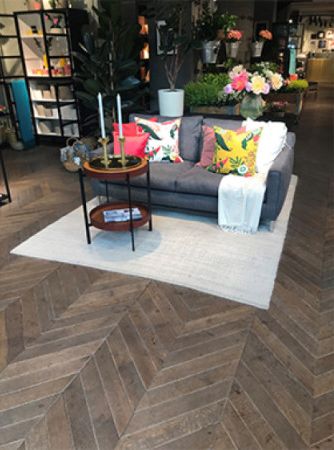 Chevron parquet floor finished with Rubio Monocoat.