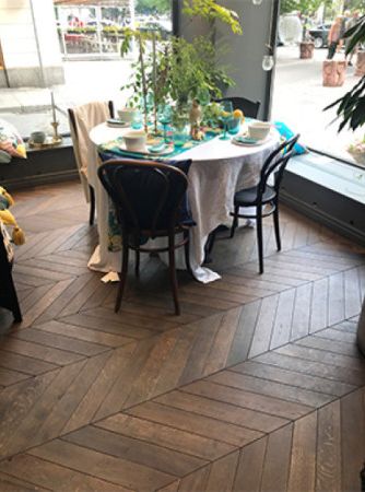 Wooden chevron parquet floor finished with Rubio Monocoat.