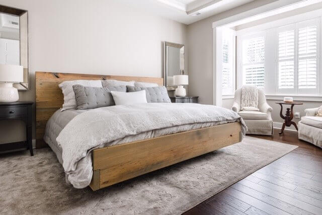 American Wormy Chestnut bed frame in a master bedroom.