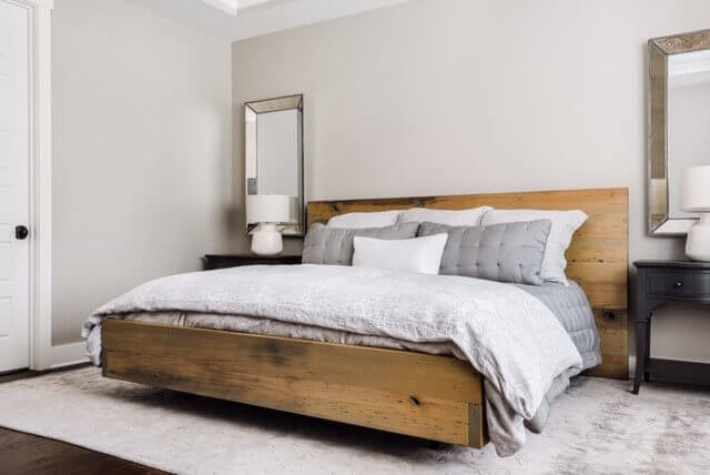 American Wormy Chestnut bed-frame in a master bedroom.