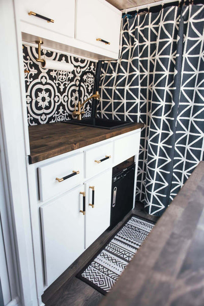 Kitchen counters in travel van finished with Rubio Monocoat.