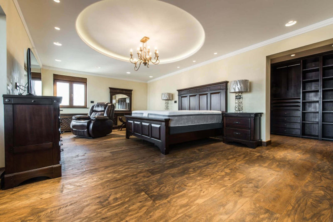 Master bedroom with wood flooring finished with Rubio Monocoat.