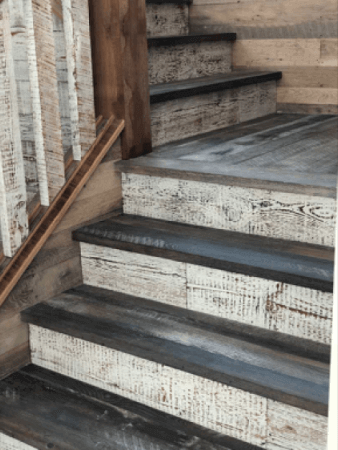 Rustic wood stairs finished with a 2 step oil process.