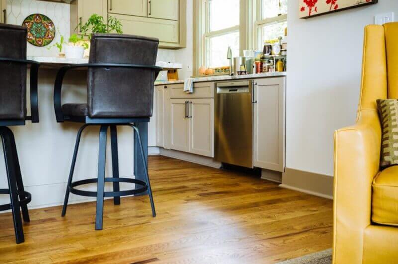 Kitchen with hardwood flooring finished using Rubio Monocoat products.