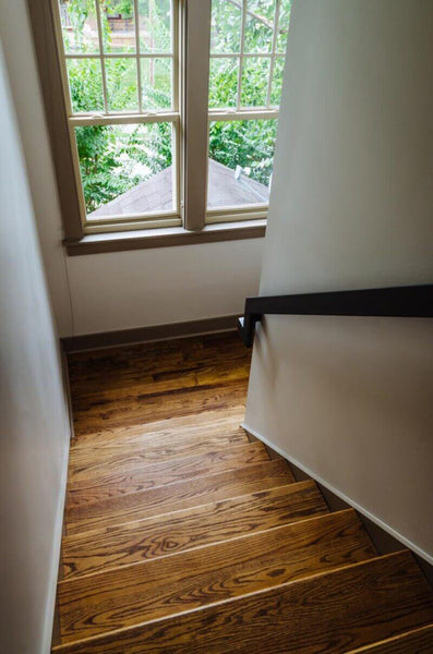 Wooden stair case finished with Rubio Monocoat hardwax oil.