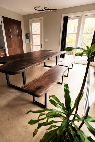 A claro walnut dining set finished using Rubio Monocoat Oil Plus 2C Pure.