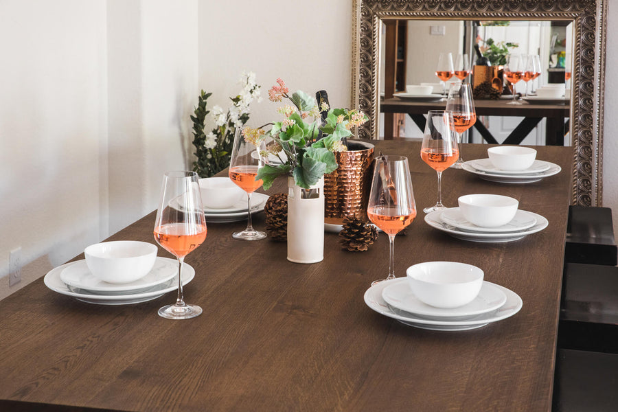A white oak dining table finished with Rubio Monocoat Oil Plus 2C "Black". 