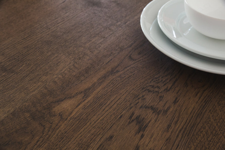 Close up of the white oak grain finished with Rubio Monocoat Oil Plus 2C "Black".