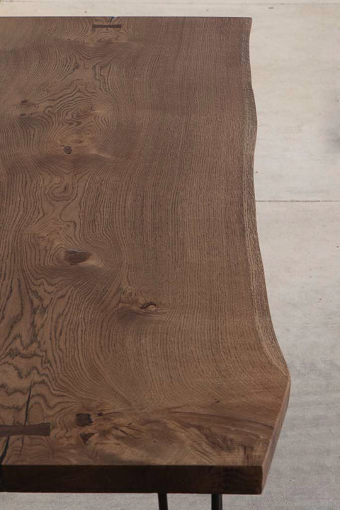 White oak slab dining table finished with Rubio Monocoat Oil Plus 2C "Black".