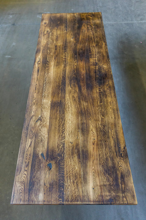Charred white oak table finished with Rubio Monocoat Oil Plus 2C hardwax oil wood stain and finish.