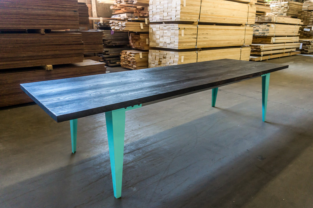 White oak tabled that was charred and finished with Rubio Monocoat Oil Plus 2C hardwax oil wood stain and finish.