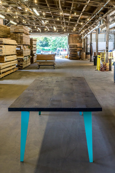 Charred oak table finished with Rubio Monocoat Oil Plus 2C hardwax oil wood stain and finish.