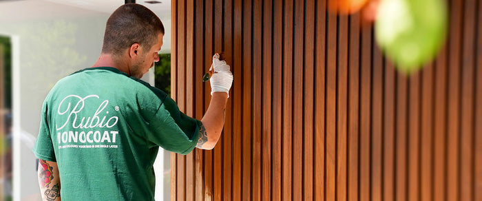 DuroGrit exterior wood stain and finish application on wood siding at a poolhouse