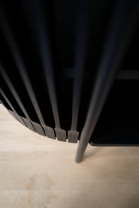 Intricate wood details on a sideboard finished with Rubio Monocoat hardwax oil wood stain and finish.