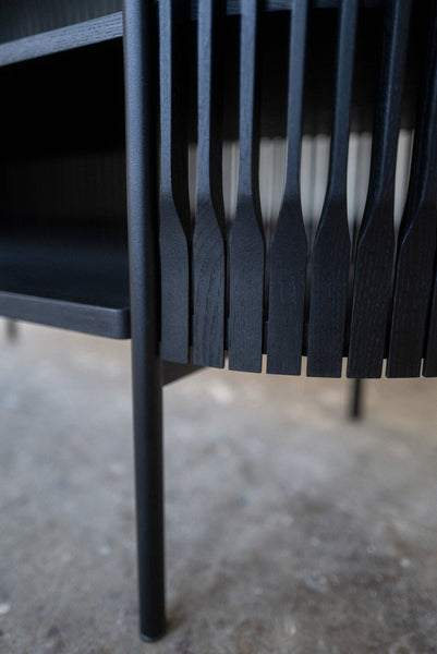 Details on an ash sideboard finished using Rubio Monocoat Oil Plus 2C hardwax oil wood stain and finish.