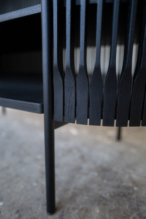 Details on an ash sideboard finished using Rubio Monocoat Oil Plus 2C hardwax oil wood stain and finish.