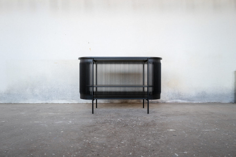 An intricate sideboard made from ash finished with Rubio Monocoat products.
