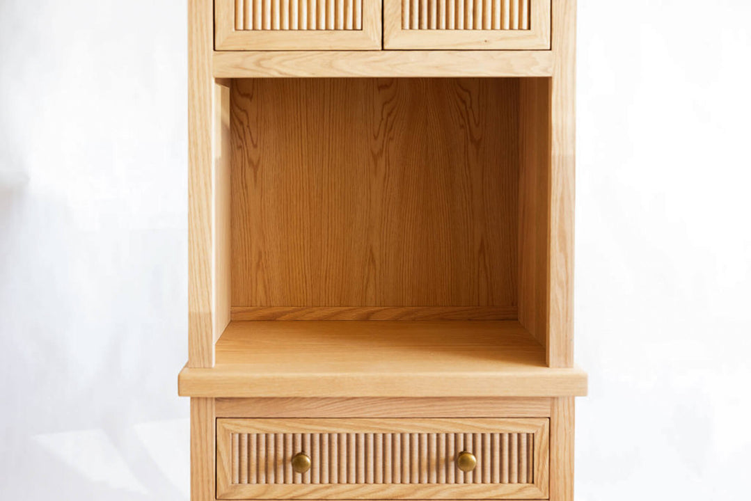 An open storage area on a red oak cabinet that was finished with Rubio Monocoat Oil Plus 2C hardwax oil wood stain and finish for interior wood projects.