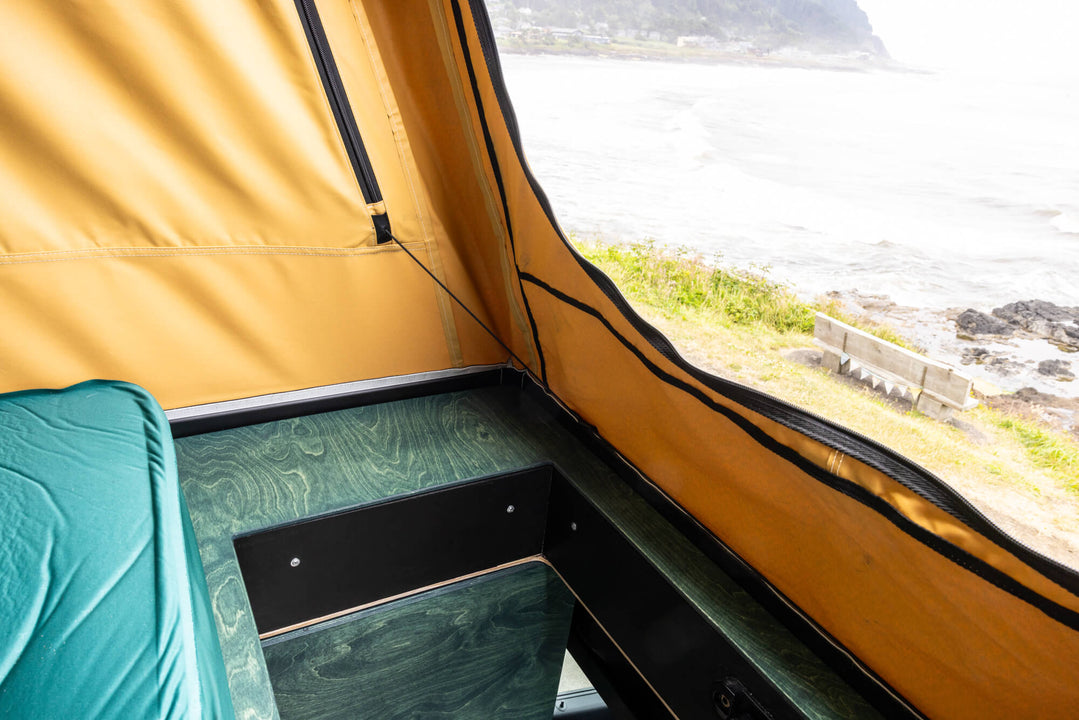 Birch wood detail in a custom sprinter van finished with a green Oil Plus 2C color.