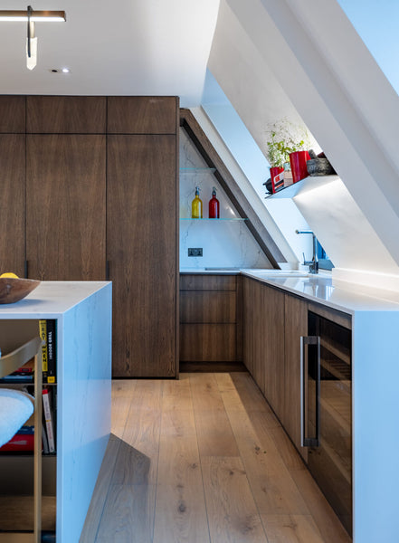 Beautiful oak cabinetry in a modern, high-end kitchen finished using Oil Plus 2C in the color Charcoal. 