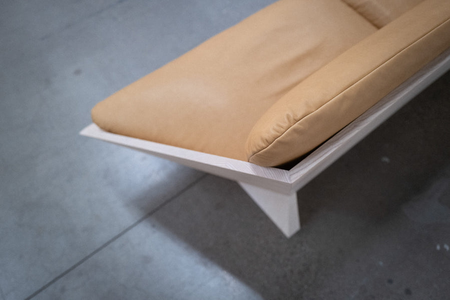 Joinery on a handcrafted ash sofa finished with Rubio Monocoat Oil Plus 2C hardwax oil.