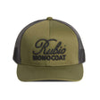Olive cap with 'Rubio Monocoat' branding on a white surface