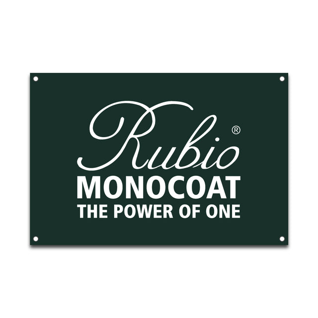 Banner with the Rubio Monocoat logo and "Power of One" tagline on a green background
