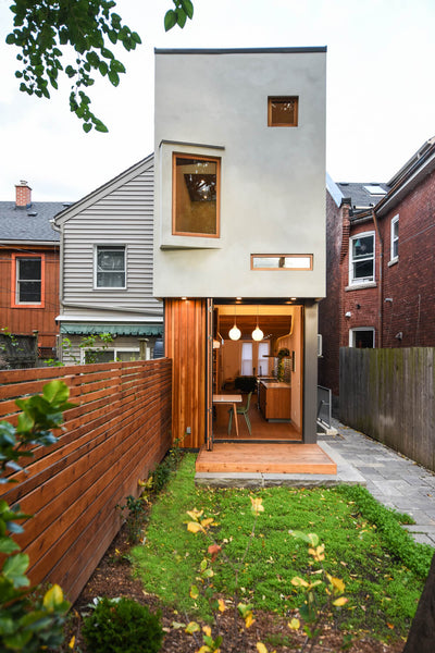 Exterior of a modern, two-story home.