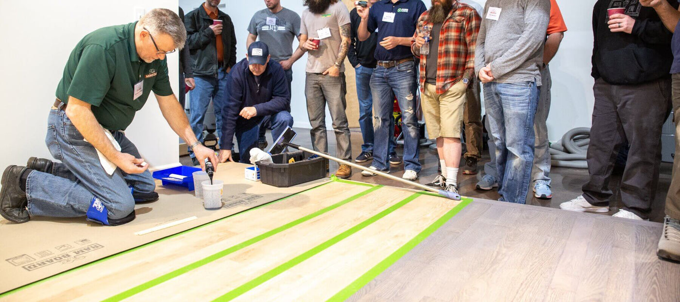 Group of contractors watching an instructor during a Rubio Monocoat training class