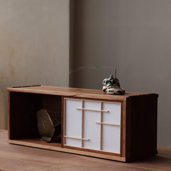 A tea cabinet made from walnut, cherry, and maple woods finished using Oil Plus 2C an interior finish for wood projects.