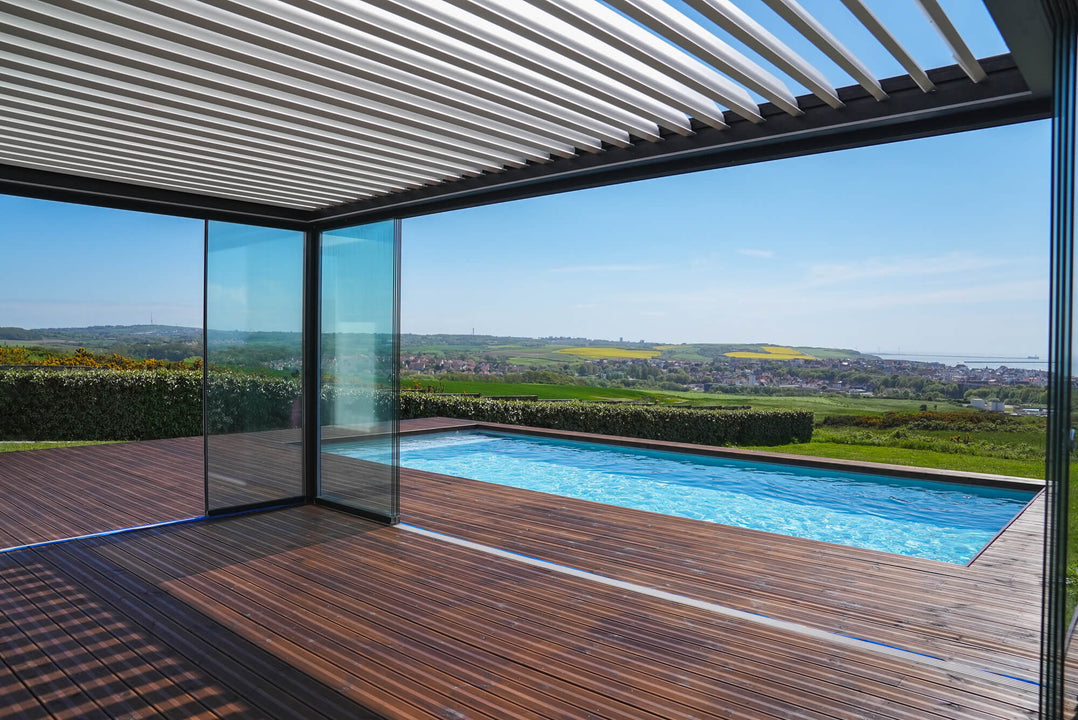 A deck finished with a durable exterior wood finish called DuroGrit.