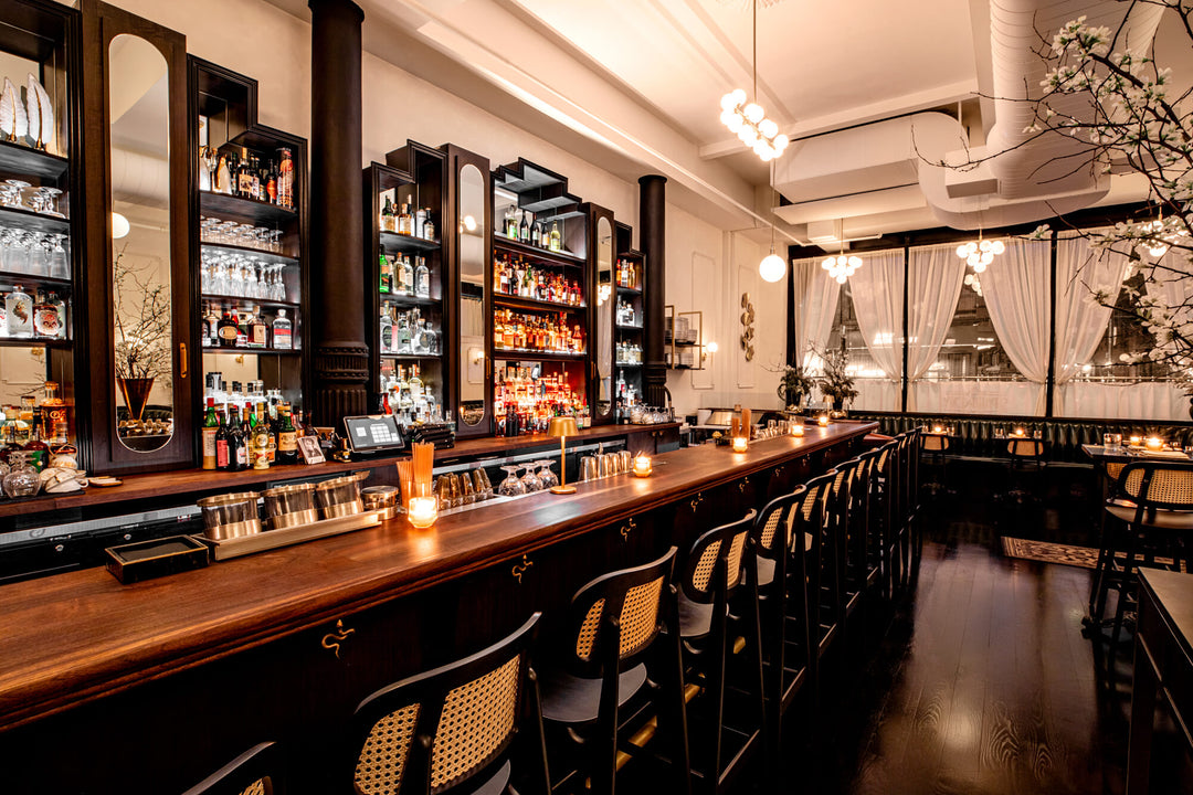 An Art Deco-inspired bar made from walnut and finished with Rubio Monocoat Oil Plus 2C "Black".