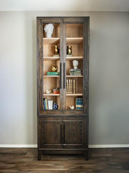 A bookcase that was styled with decorative elements finsihes with two different Rubio Monocoat Oil Plus 2C colors.