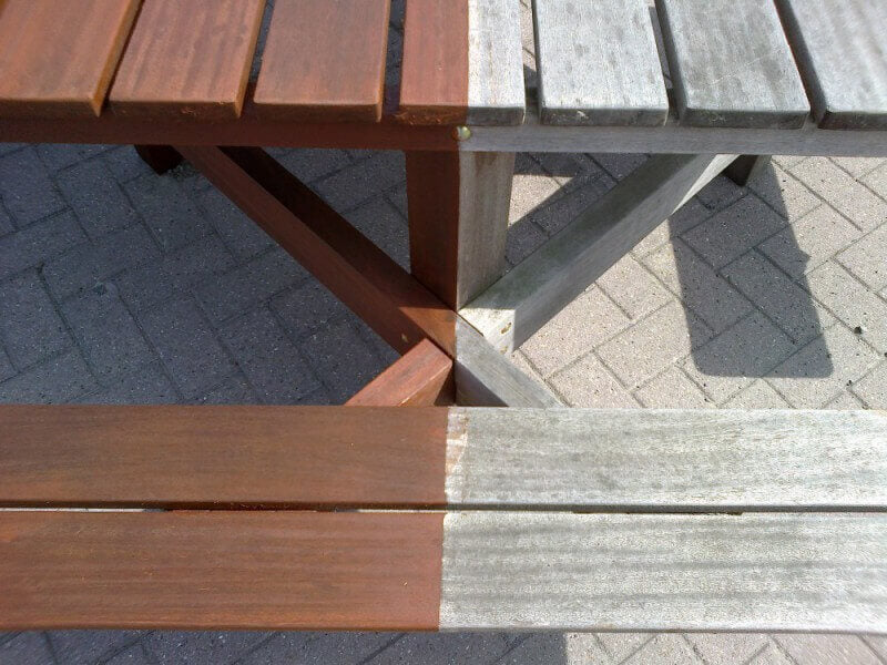 Difference between finished and un finished wood due to Rubio Monocoat Hybrid Wood Protector.