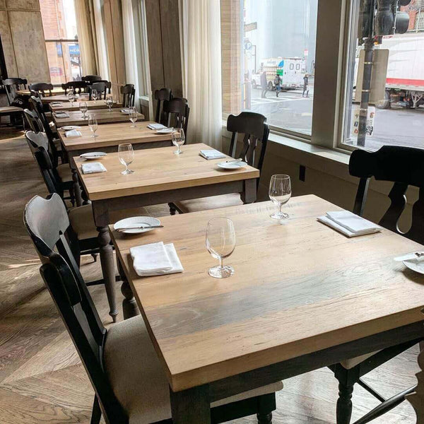 Rubio Monocoat used to color and protect white oak wood tables in Boston restaurant.