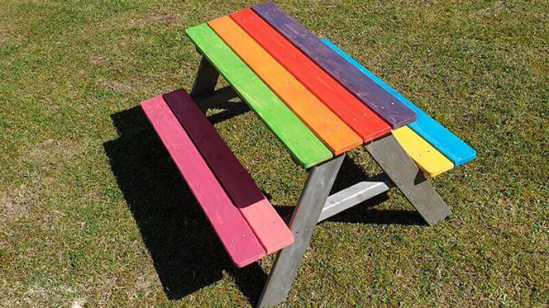 Rubio Monocoat Hybrid Wood Protector used to finish wooden picnic bench.