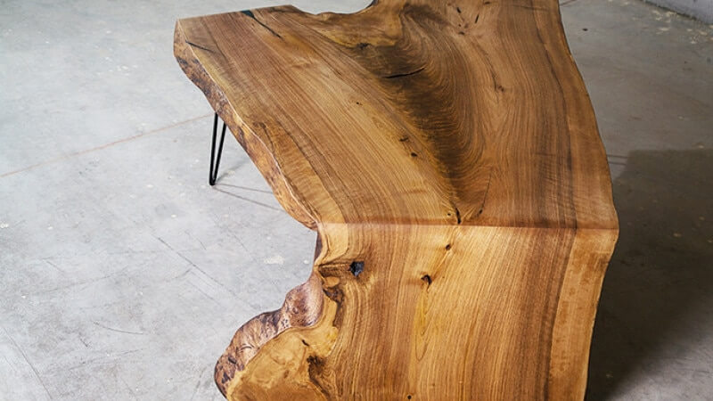 Live edge waterfall table finished with Rubio Monocoat's Oil Plus 2C in the color Pure.