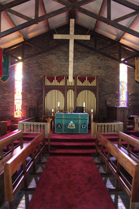 Renovated church wood surfaces.