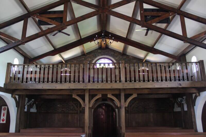 Renovated church wooden balcony.