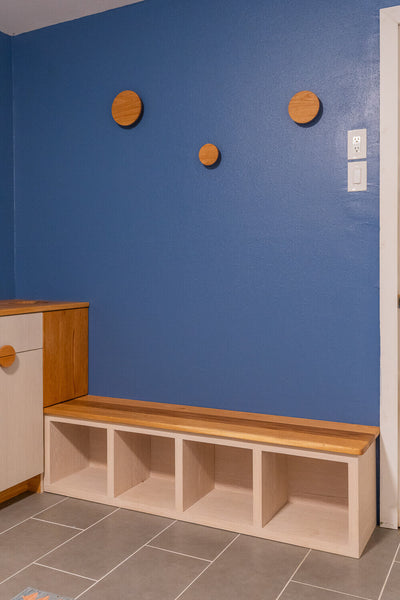 Laundry room remodel with wooden features finished with Rubio Monocoat products.